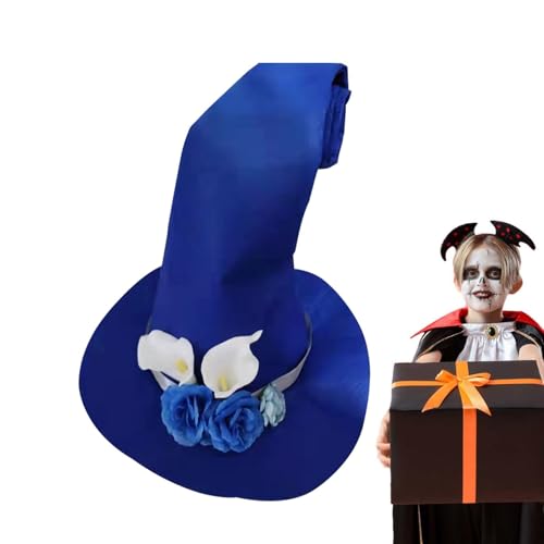 Hexenhut für Damen, Zaubererhut für Halloween, spitzer Hut mit breiter Krempe, spitzer Hexenhut mit Blume, Hexenzubehör für Halloween-Kostüm, Hexenhut für Damen, Zaubererhut für Halloween, spitzer Hut mit breiter Krempe, spitzer Hexenhut mit Blume, Hexenzubehör für Halloween-Kostüm, von Fulenyi