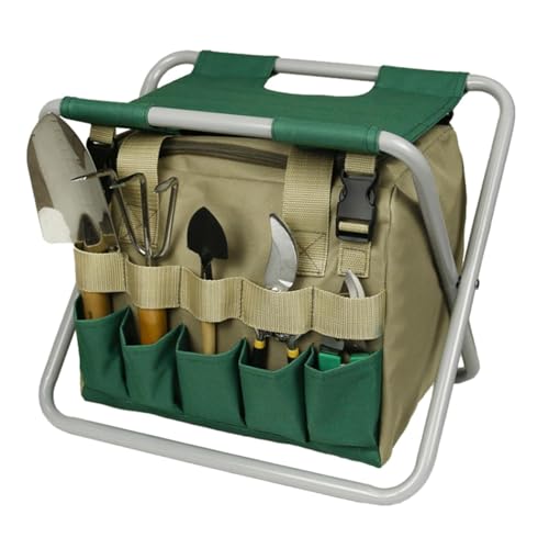 Fulenyi Klappbarer Campinghocker, klappbarer Gartenhocker mit Werkzeugtasche,Campinghocker mit Abnehmbarer Werkzeugtasche | Tragbarer Hocker für Outdoor, Camping, Angeln, Gärtner von Fulenyi