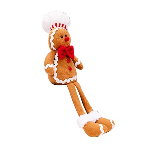 Fulenyi Lebkuchen-Stofftier, Lebkuchenpuppe | Lebkuchenmann Kissen - Weiche Lebkuchenmann-Mädchen-Figuren mit Kochmütze, Schleife, Ornament, Heimdekoration, Puppe für Tür und Fenster von Fulenyi