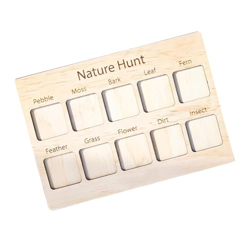 Fulenyi Natur-Jagdbrett für Kinder,Natur-Schnitzeljagd-Brett, Explore Game Board Nature Sammelteller, Lehrmittel für Outdoor-Experimente zur Pflanzenidentifikation, Beobachtungstablett aus Holz von Fulenyi