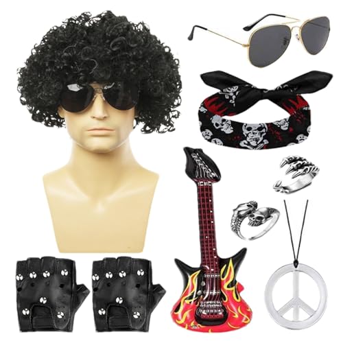 Rocker-Kostüm der 80er-Jahre für Herren, 80er-Jahre-Kostüm für Herren, Rocker-Themenanzüge der 80er-9-teiligen Kostüme, Punk-Kostüm, lockige Rockperücke und mehr für Partys Rocker-Kostüm der 80er-Jahre für Herren, 80er-Jahre-Kostüm für Herren, Rocker-Themenanzüge der 80er-9-teiligen Kostüme, Punk-Kostüm, lockige Rockperücke und mehr für Partys von Fulenyi