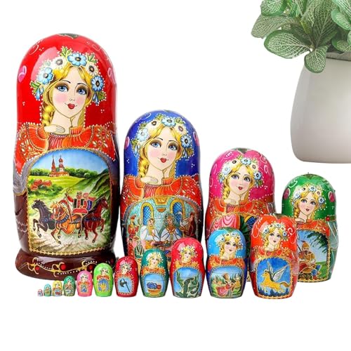 Fulenyi Russische Stapelpuppen,Russische Nistpuppen - 15 Stück russische Matroschka-Puppe aus Holz - Spielzeug für Feinmotorik, stapelbares Set für die Inneneinrichtung, Spielzeug für Nestpuppen für von Fulenyi