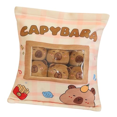 Fulenyi Snackbeutel-Plüschkissen,Snackkissen-Plüsch, Capybara Kissen, Niedliches Tierplüschpuppenkissen, abnehmbares Stofftierkissen mit 6 Wasserschweinen für Kinder von Fulenyi