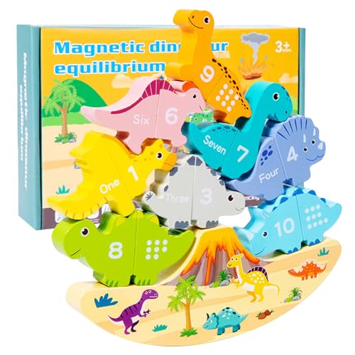 Stapelbares Spielzeug aus Holz, Dinosaurier-Bauspielzeug – magnetisches Dinosaurier-Spielzeug – unverzichtbar für die Vorschulklasse, Puzzle, Spielzeug und Reisespiele, Blöcke von Fulenyi