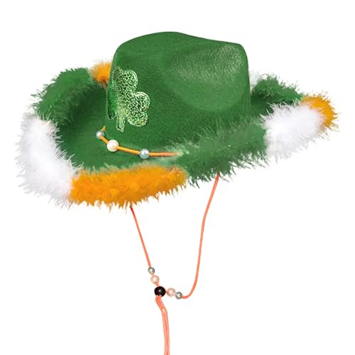 Waldgrün, Irischer Cowgirl-Hut aus Filz, Unisex, mit Federkleeblatt-Design, bequemer und eleganter irischer Hut für Kostümpartys Waldgrün, Irischer Cowgirl-Hut aus Filz, Unisex, mit Federkleeblatt-Design, bequemer und eleganter irischer Hut für Kostümpartys von Fulenyi