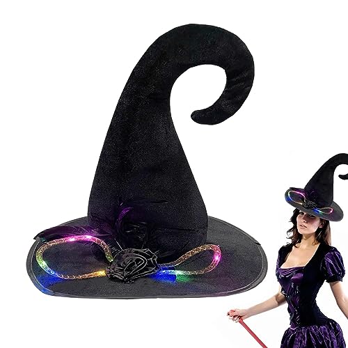 Halloween Light Up Hexenhut mit Feder-Dekor, Damen, Schwarz, Kostüm, , Cosplay, Zubehör von Fulenyi