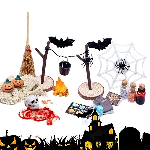 Halloween Puppenhaus Miniatur | Halloween Horror Spielzeug Set mit Fledermaus Figur Totenkopf 27-teilig | Wiederverwendbares Zubehör von Fulenyi