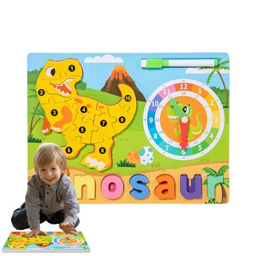 Holzpuzzles,Tierpuzzle aus Holz | Niedliches Giraffen-Elefant-Kleinkind-Puzzle - Buntes Tierpuzzle, Lernuhr-Buchstaben-Matching-Spiel für die frühe Bildung von Fulenyi