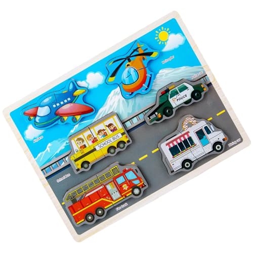 Holzsteckpuzzles,Holzpuzzles - Tiere Verkehrspuzzle für Kinder,-Puzzles, Vorschulspielzeug, Tierpuzzles für Kinder, Jungen, Mädchen von Fulenyi