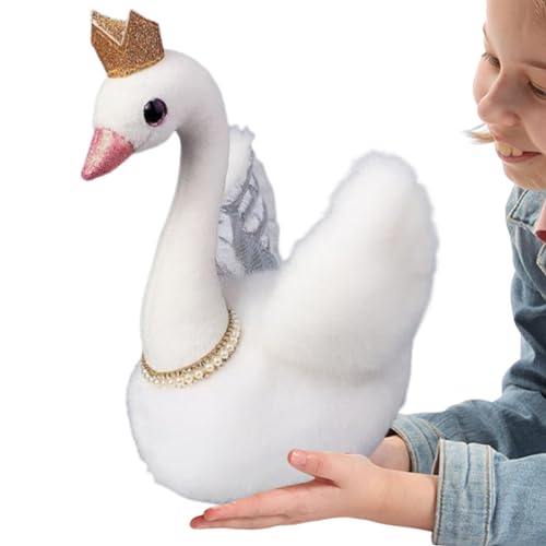 Plüschtier Schwan, weißer Schwan Plüschtier | Crown Swan Plüschtiere | 11 Zoll weiße Gänse Plüschtier mit Halskette, weiches Plüschschwan Spielzeug, Plüschtiere für Deko von Fulenyi