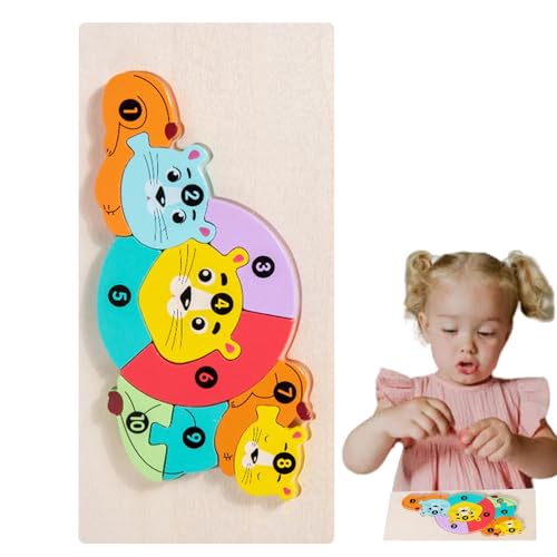 Zahlenrätsel mit Tieren, Tierpuzzle aus Holz - Lernspielzeug für Kinder aus Holz,Bunte niedliche pädagogische Puzzle-Tiere für Kinder, Mädchen-Geburtstag von Fulenyi