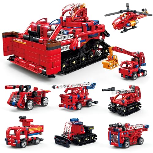 8 IN 1 City Fire Truck Bausteine Bausatz, Idea Rescue Force Feuerwehrauto Modell Spielzeug, Kreatives Notfallfahrzeug Spielset für Kinder ab 6 Jahren, 652 PCS von Fuleying