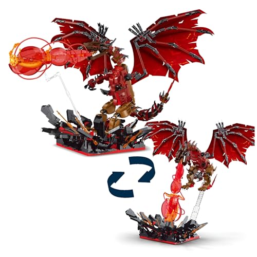 Fuleying 2 IN 1 Feuerdrachen Bausteine Bausatzmit Sockel, 1737 PCS Drachen Modell Spielzeug, Tiere Monster Klemmbausteine zum Bauen, Geschenkidee für Erwachsene Kinder ab 6 Jahren, Home Office Decor von Fuleying