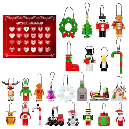 Fuleying 24 Pack Weihnachtsornamente Bausteine Bausatz, Weihnachtsbaum, Glocken, Kranz, Strumpf, Schneemann, Weihnachtsmann, Kinder ab 6 Jahren, Bürodekoration für Zuhause von Fuleying