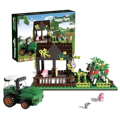 Fuleying Bauernhof Bausteine Bausatz, 533pcs Landleben Klemmbausteine Set mit Schweinestall, Schweine, Traktor, Bauernhof Feld, Bauernhof Tiere Pflanzen BricksSet Lernspielzeug Geschenk für Kinder von Fuleying