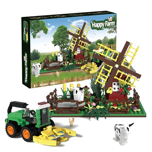 Fuleying Bauernhof Bausteine Bausatz, 560pcs Bauernhof und Windmühle Klemmbausteine Set mit Kühen, Traktor, Bauernhof Tiere Pflanzen Bausteine Set Lernspielzeug Geschenk für Kinder über 6 Jahre alt von Fuleying