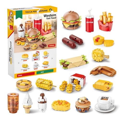 Fuleying Bausteine Bausatz City Burger House Playset, Fast Food Set Modell Spielzeug inklusive Pommes Frites, Brathähnchen, Dessert, Kreative Mini Food DIY Klemmbausteine (827 Teile) von Fuleying