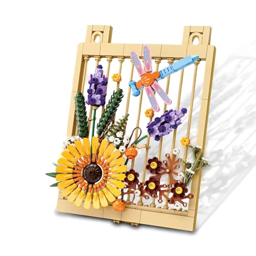 Fuleying Blumen Bausteine Bausatz, 444PCS Blumenstrauß Künstliche Klemmbausteine Set mit Insekt, Botanical Collection Modell Baukästen, Pflanzen Modellbau Spielzeug Wand Heimbüro Dekoration von Fuleying