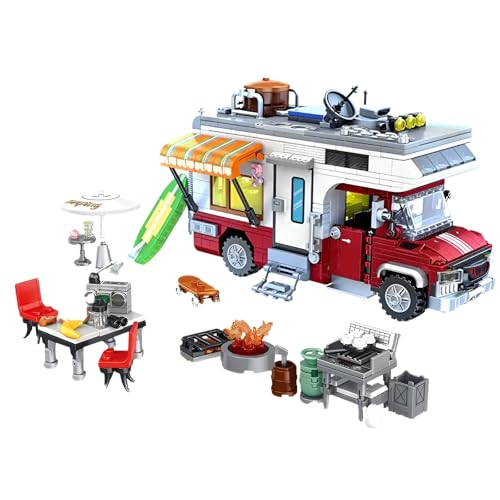 Fuleying Ferien-Wohnmobil Bausteine Bausatz, Wohnmobil Camper Klemmbausteine Set, kreatives Campingauto-Bauspielzeug, Spielset für 6+ Jugendliche und Erwachsene (924 Teile) von Fuleying