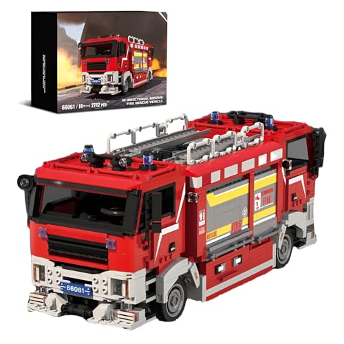 Fuleying Feuerwehr-Rettungsfahrzeug Bausteine Bausatz, Bi-Direktional fahrendes Feuerwehr-Rettungsfahrzeug Klemmbausteine Modell, 2712pcs Kreatives STEM Lernspielzeug, Geschenk für Kinder ab 14+ von Fuleying