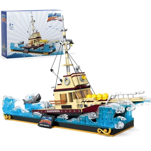 Fuleying Frachtschiff Bausteine Bausatz, Hai-Angriffsschiff Klemmbausteine, Creactive Schiff Modell Spielzeug für Erwachsene Teenager, 1109PCS von Fuleying