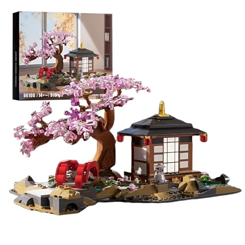 Fuleying Kirschblüten Garten Bausteine Bausatz, 916 PCS Japanische Sakura Architektur Bauklötze, Geschenkidee für Erwachsene Teenager, Stifthalter, Home Office Dekoration von Fuleying