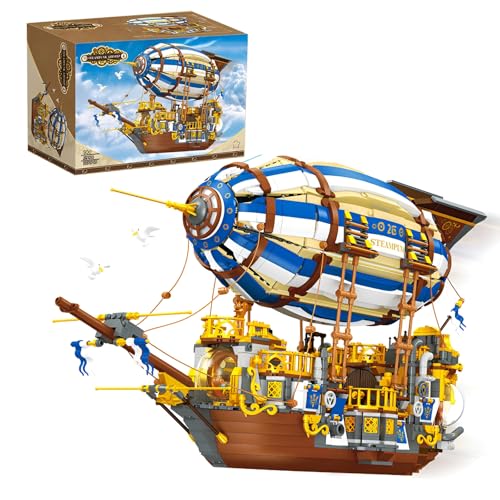 Fuleying Luftschiff Bausteine Bausatz, Steampunk Raumschiff Idee Modell für Erwachsene, Sammlerstück Display Set und Deko, Kreatives Geschenk für Erwachsene Teenager von Fuleying