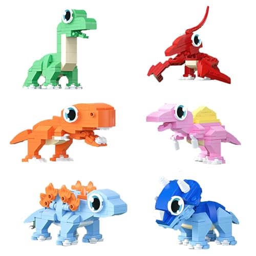 Fuleying Mini Dinosaurier Bausteine Bausatz, Set mit 6 Verschiedenen Dinosaurier Modell, Pädagogisches Konstruktion Spielzeug für Jungen Mädchen, Tiere Bausteine Klemmbausteine mit Koffer（524 Teile） von Fuleying