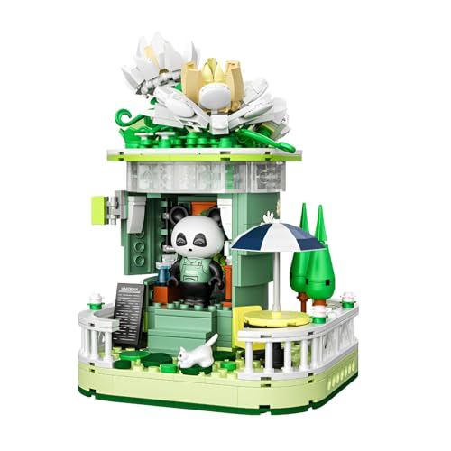 Fuleying Panda Blumenladen Bauklötze Set, Street View City Shop mit Panda Bauklötzen, Architektur Bau Modell Spielzeug für Kinder und Erwachsene (Gardenia) von Fuleying