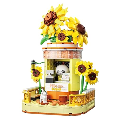 Fuleying Panda Flower Shop Bauklötze Set, Street View City Shop mit Panda Bauklötzen, Architektur Bau Modell Spielzeug für Kinder und Erwachsene (Sonnenblume) von Fuleying