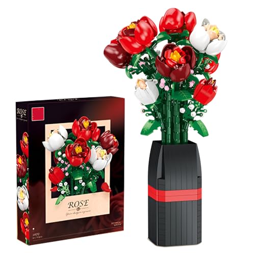 Fuleying Rosen Bausteine Bausatz mit Vase, 761 PCS Blumen Klemmbausteine Set, Künstliche Blumen für Zuhause Büro Dekoration, Botanische Sammlung inspiriert Bauspaß für Sie, Frauen von Fuleying