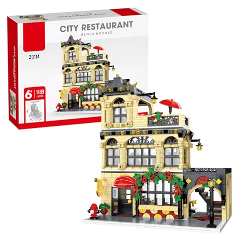 Fuleying Stadt-Restaurant Bausteine Bausatz, Garten Restaurant Architektur Straßenansicht Klemmbausteine für Erwachsene, Hausbau Bausteine, 1489 PCS von Fuleying