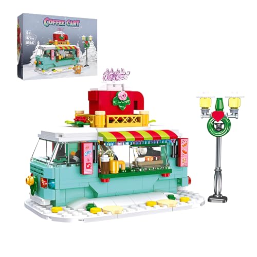 Fuleying Straße Kaffeewagen Bausteine Bausatz, Xmas Van Fahrzeug Klemmbausteine Kit für Erwachsene Jungen Mädchen, DIY STEM Spielzeug, Idee Geschenk Party Favor, 327 PCS von Fuleying