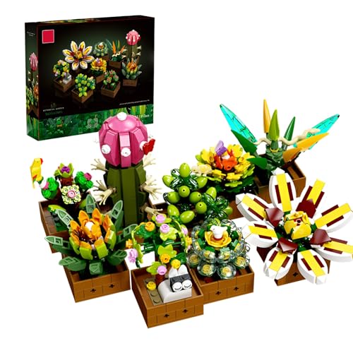 Fuleying Sukkulenten Bausteine Bausatz für Erwachsene, 9 Pack DIY Botanische Sammlung Klemmbausteine, Künstliche Pflanzen Set für Erwachsene, Home Decor(913 Stück) von Fuleying