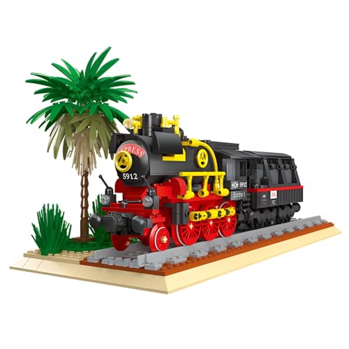 Fuleying Technik City Zug Bausteine Bausatz, 676 PCS Retro Dampf Lokomotive Klemmbausteine, Dampf Güterzug Spielzeug, City Güterzug Modell mit Gleis Set für Erwachsene von Fuleying