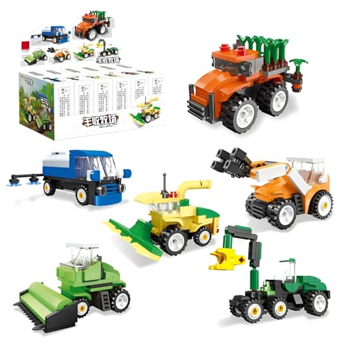 Fuleying Traktor Bausteine Bausatz, 6er-Set Landwirtschaftsfahrzeuge-Klemmbausteine, Stamm-Lern Spielzeug für Kinder, Mini-Landwirtschaftsauto-Modell Bausteine (475PCS) von Fuleying