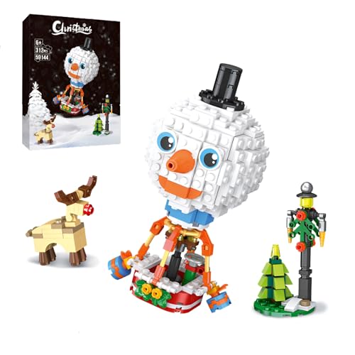 Fuleying Weihnachten Schneemann-Heißluftballon-Bausteine-Bausatz, Weihnachtsreise-Klemmbausteine für Erwachsene Jungen Mädchen, DIY STEM Spielzeug, Geschenkidee Party Favor, 312 PCS von Fuleying