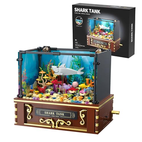 Haifischbecken Bausteine Bausatz, Aquarium Klemmbausteine für Erwachsene, Einschließlich Hai, Krabbe, Fisch, Koralle, Tiere Bauspielzeug, Heimbüro-Deko, 721 PCS von Fuleying