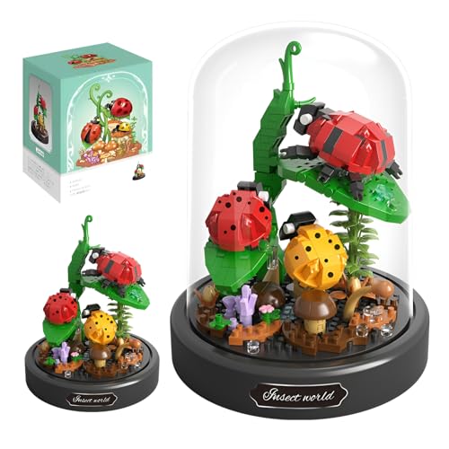 Insekten Bauklötze Set, Blumen und Insekten Serie Spielzeug Baukasten mit Schutzhülle, 461PCS Marienkäfer Baukasten mit Blumen, Home Decor Desktop Display Modell, Geschenk für Kinder Erwachsene von Fuleying