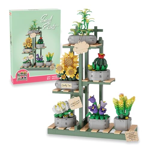 Pflanzen Bausteine Bausatz, 6er Set Sukkulenten Sonnenblumen Bonsai Klemmbausteine Spielzeug Verstellbares Gestell, Kreative Blumen Botanische Sammlung Sets für Büro Heimbüro Dekoration（873 Stück） von Fuleying