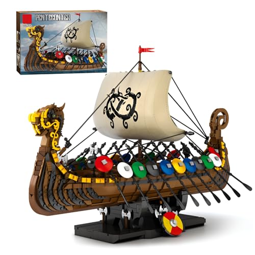 Piratenschiff Bausteine Bausatz, Wikinger Langschiff Klemmbausteine, Mittelalterlich Nordische Mythen Piratenschiff Set, Geschenk für Erwachsene & Jungen Mädchen die Piratenabenteuer lieben, 2547 PCS von Fuleying