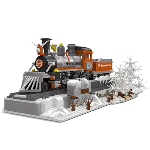 Technik City Zug Bausteine Bausatz, 853 PCS Retro West Dampf Lokomotive Klemmbausteine, Dampffrachtzug Spielzeug, Stadtgüterzug Modell mit Gleis Set für Erwachsene von Fuleying