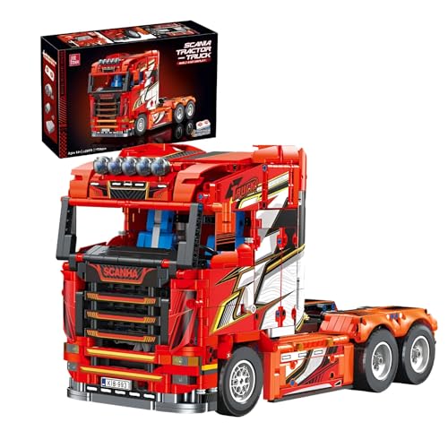 Technik LKW Bausteine Bausatz, 1708PCS Traktor LKW Modell Klemmbausteine, Simulation Fahrzeug Sammelbau Spielzeug Display für Jugendliche und Erwachsene (Rot) von Fuleying