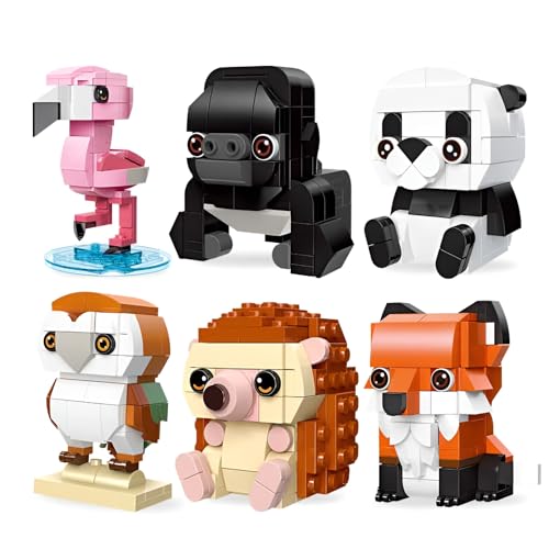 Tier Bauklotz Set, Tiere Bauklötze Spielzeug Tier Mini Bauklötze 1 Pack 6 Arten von Tierfiguren Bau Spielzeug Flamingo Panda Gloria Fuchs Eule Tier (639 Stück) von Fuleying