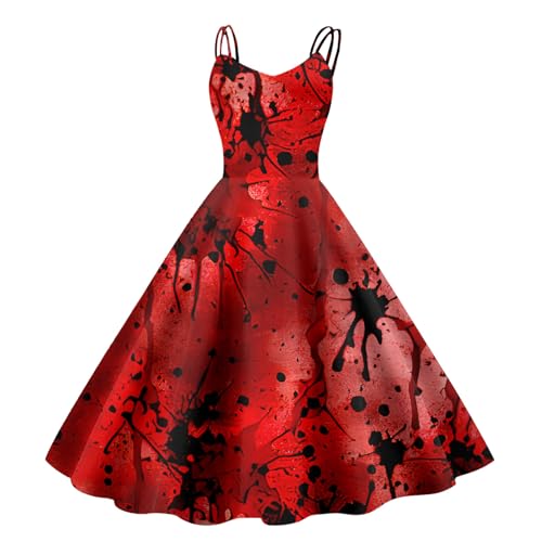 Fulidngzg Halloween Kostüm Damen mit Blutigem Aufdruck Vampir Kostüm Damen Zombie Braut Kostüm Horror Elegant Brautkleid Ärmellos Aufdruck Halloween Kleid fur Damen von Fulidngzg