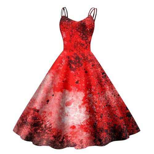 Fulidngzg Halloween Kostüm Damen mit Blutigem Aufdruck Vampir Kostüm Damen Zombie Braut Kostüm Horror Elegant Brautkleid Ärmellos Aufdruck Halloween Kleid fur Damen von Fulidngzg