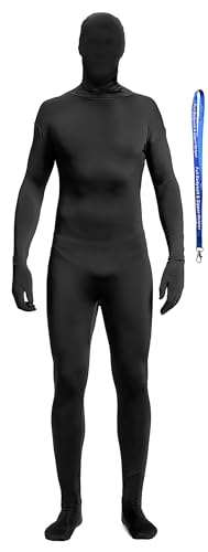 Full Bodysuit Mit Reißverschluss-Helfer, Uni, Spandex, Stretch, Erwachsenenkostüm, Zentai, verschwindender Mann, Bodysuit, Schwarz, Größe XXL von Full Bodysuit