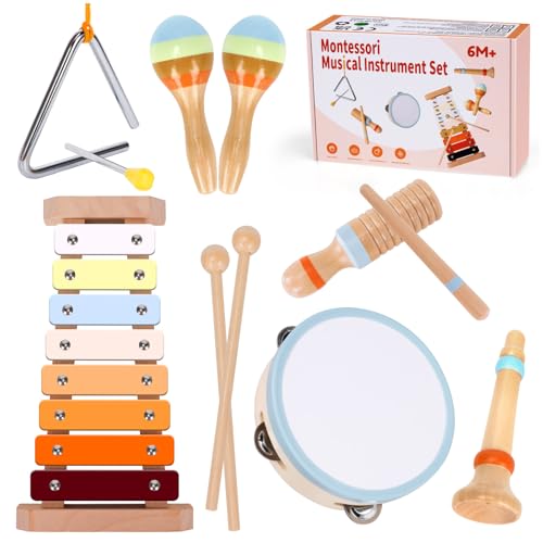 Baby Musikinstrumente für Kinder Montessori Kinderspielzeug ab 1 Jahre holzspielzeug Trommel Xylophone für Kinder Baby Musikspielzeug Spielzeug ab 1 Jahre von Fullove