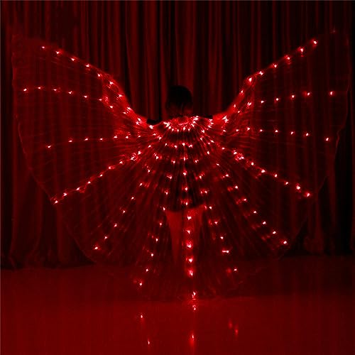 LED Schmetterlingsflügel Feenflügel für Erwachsene, Light Isis Flügel Bauchtanz Engelstanz Flügel, Leuchtende Performance-Kleidung für Halloween und Weihnachtsfeiern (Rot) von Fulluky