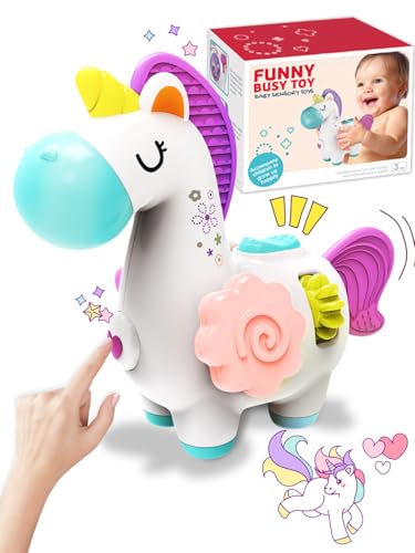 Fullware Baby Motorikwürfel Montessori Spielzeug 7-in-1 Einhorn Kuscheltier Feinmotorik Aktivitäts Pädagogisches Lernspielzeug Motorikspielzeug Activity Würfel Geschenk für Mädchen 6-18 Monate von Fullware